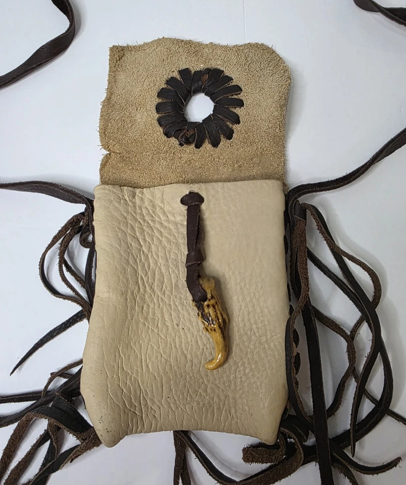 Jimmi WZ Handmade Leather Crossbody Fringe Pouch w/ Antler Toggle - Image 4 of 4