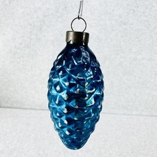 Vtg Blue Pinecone Glass Christmas Ornament Pre WWII US of A 3.5" Made in USA