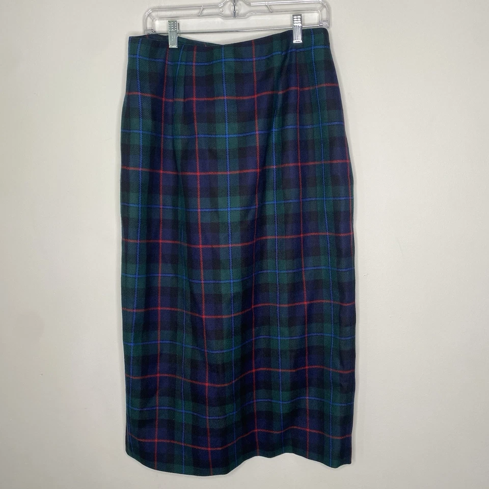 复古 Rafaella 100% 精纺羊毛格子流苏裹身长裙 14 码 — 第 2/4 张图片