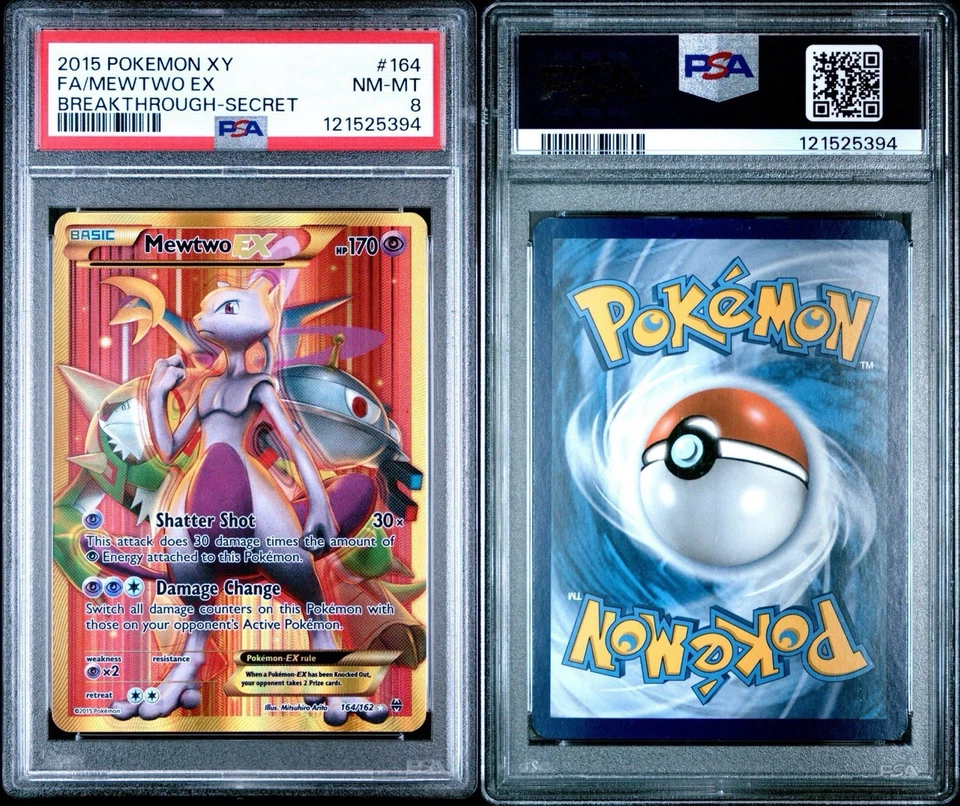 Mewtwo EX Full Art Holo Card 164/162 Breakthrough Secret Rare PSA 8 - Image 3 of 3