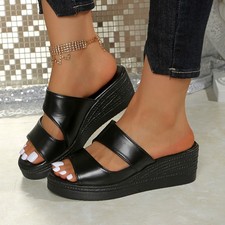 Sandalias para mujer con plataforma de cuña deslizables punta abierta informales sin cordones zapatos de playa de verano