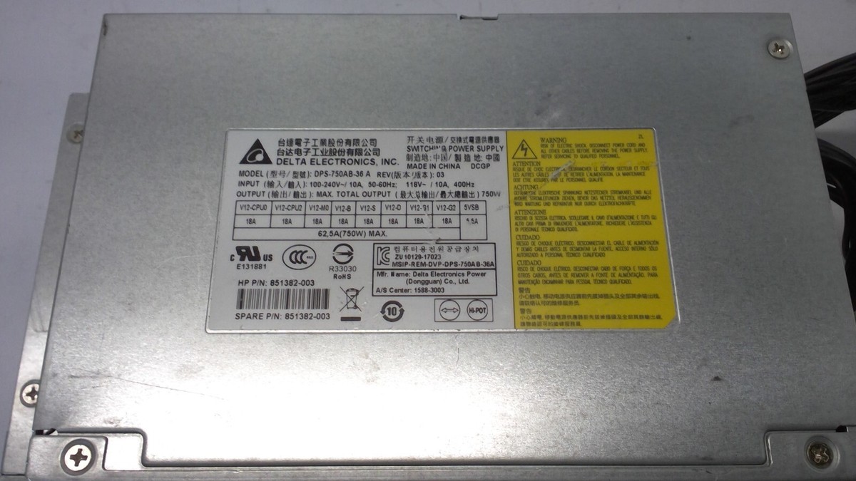 Genuine HP Z4 G4 750W Power Supply 851382-003 851382-001 DPS