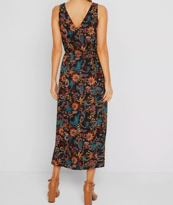 Damen Maxi Kleid Dress Blumen blau lang  M L XL 2XL mit Schlitz Viskose neu 539