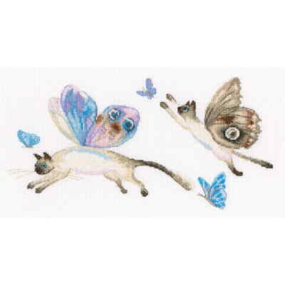 RTO Kreuzstich Set ''Fliegende Katzen'', Zählmuster, 26,5x13,5cm