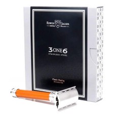 Edwin Jagger 3ONE6 DE Stainless Steel Safety Razor, Grooved, Anodised Orange, 1x