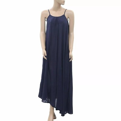 Malia Mills Seersucker Navy Slip Maxi Dress Resort Beach Asymmetrical S-1 279889