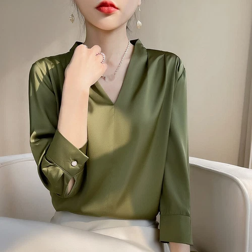 New Lady Women Long Sleeve Top 100% Pure Silk Overshirt Blouse Soft Shirt - Picture 5 of 22