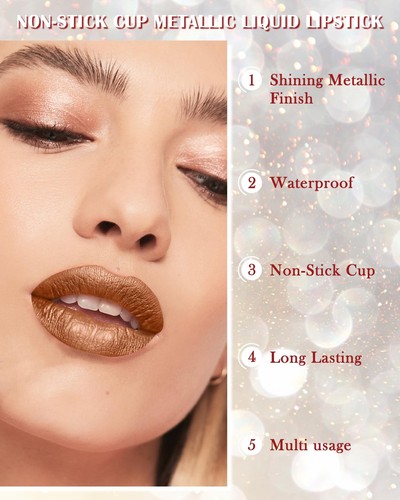 Metallic Lip Gloss Glitter Lipstick Shiny Metallic Matte Liquid Lipstick High... - Picture 4 of 7