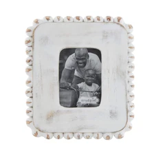 NEW! Rectangle Beaded Mango Wood Frame Whitewashed Finish Easel Back 5.5"H