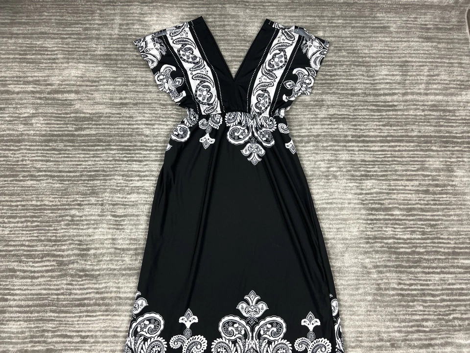 Studio Y Dress Womens XS Black White V-Neck Maxi Polyester Blend Casual - Imagem 2 de 4