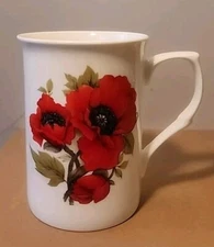 Adderley Ceramics Snowdrop Poppy Flowers Bone China Mug England 4” Tall