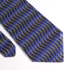 Roundtree  Yorke Blue Green Abstract Print Wide Silk Tie Handmade In USA