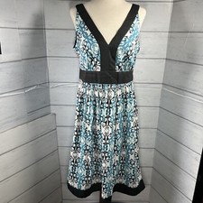 Trulli by Ann Taylor Loft Shift Dress Geometric Sleeveless Polyester Teal Size 8