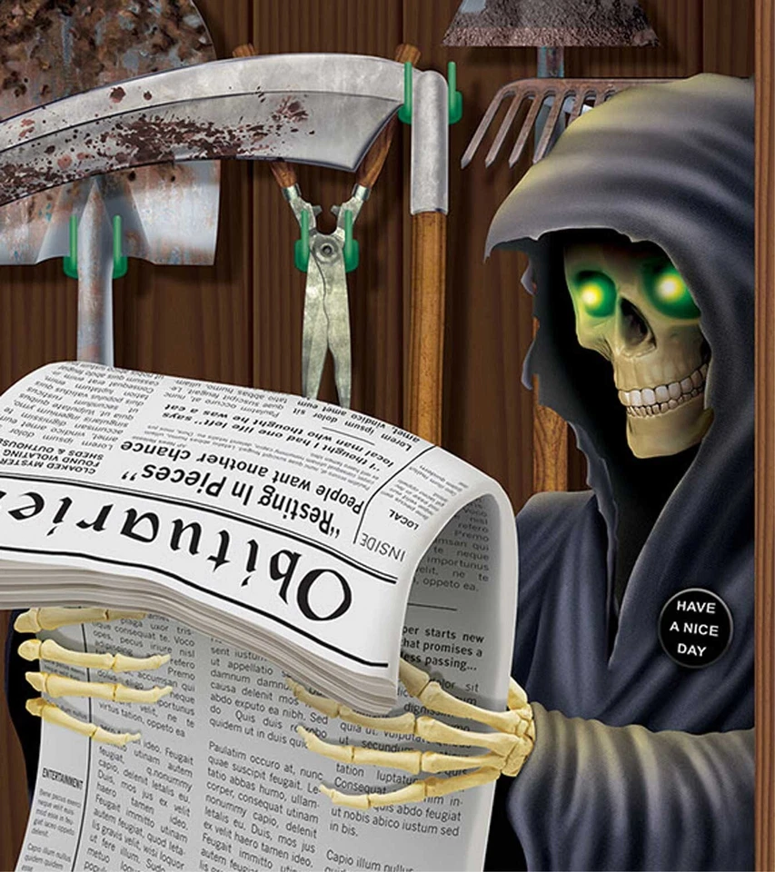 Engraçado GRIM REAPER em TAMPA DE PORTA PENICO Banheiro Banheiro Decoração de Festa de Aniversário - Imagem 2 de 2