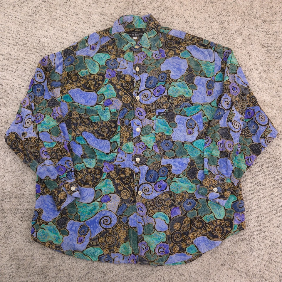 Blusa De Colección Guess Mujer Talla 1 Camisa AOP Abotonada Colorida Años 80 Manga Larga Usada en Excelente Condición Foto 2 de 4