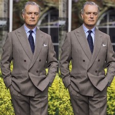 Gray Men's Suits Double Breasted Peak Lapel Wedding Tuxedo Loose Casual 2 Pieces