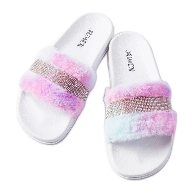 Colorful fur slides with rhinestones from Carrito pink eBay