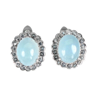 925 Sterling Silver Earrings Oval Blue Topaz 8x6mm White  925 Sterling Silver Blue & White Topaz Earrings main image 2