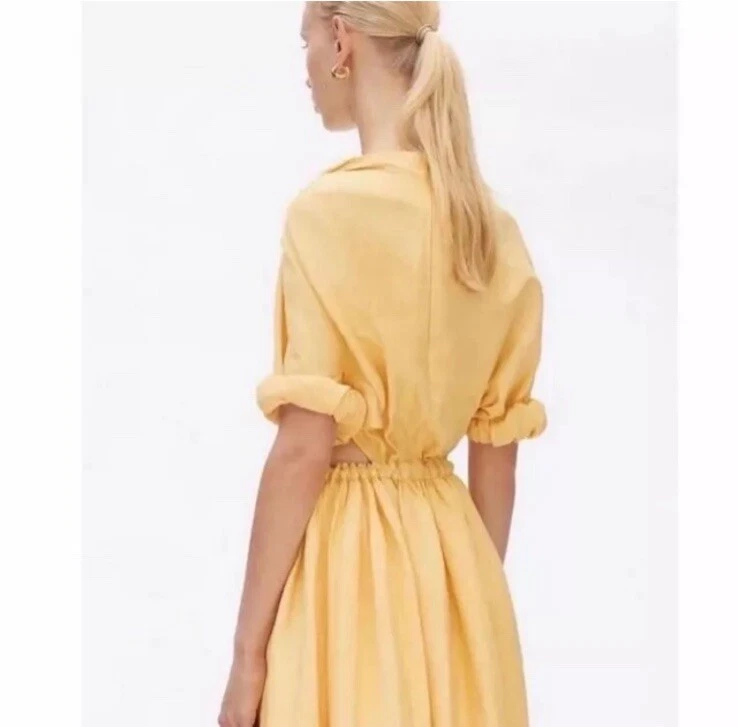 Abito Drappeggiato Lino Giallo Celine 38 Resort 2018 Phoebe Philo