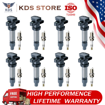 8X Ignition Coil+Spark Plug for 4.4L 4.6L Buick Cadillac DTS SRX STS XLR UF564 