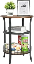 X-cosrack Round Side Table, Industrial Retro End Table with Storage,Coffee... 