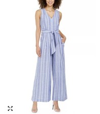 Calvin Klein NWT Sz4 Linen Blend Striped Blue...