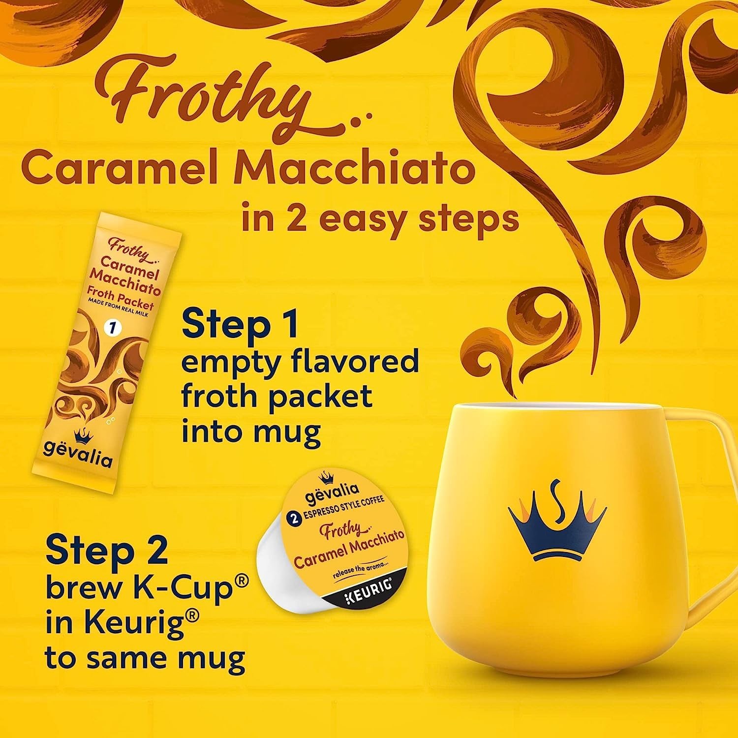 Frothy 2-Step Caramel Macchiato Espresso Style K-Cup Coffee Pods & Froth Pack...