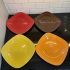 4 Fiestaware Square Dinner Plates 10 3/4" Scarlet Tangerine Sunflower Chocolate