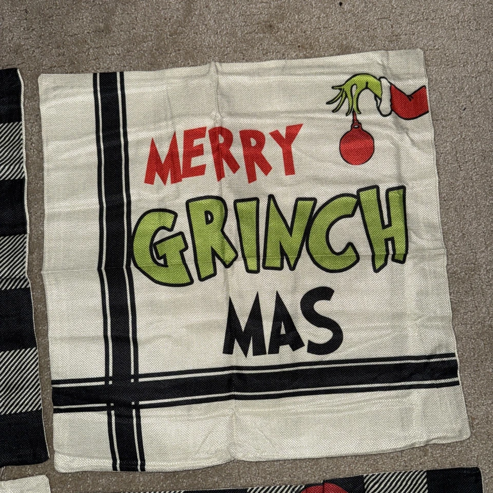 Paquete de 4 fundas de almohada de Navidad Grinch decoración navideña Feliz Navidad 18"x18" cremallera Foto 4 de 4