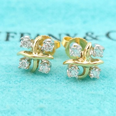 Tiffany & Co. 18k Yellow Gold & Platinum Schlumberger Lynn Diamonds Earrings