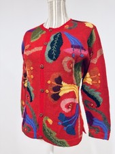 Hand Knit Baby Alpaca Cardigan Floral Peruvian Sweater - Size Medium Women's NWT