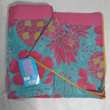 Oversized Beach Towel 40 x 72 In Member's Mark Teal Pink Pineapple Floral Cotton