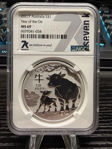 2021 P Australia Year of the Ox NGC Graded MS70 1oz .9999 Fine Silver Seven K Ag