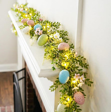 6Ft Easter Decorations for Home Easter Garland for Mantle with Lights, Easter Eg