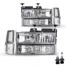 For 1994-2000 Chevy C10 Ck Headlights Chrome Clear Corner Bumper Lamps Wbulbs For 1994-2000 Chevy C10 Ck Headlights Chrome Clear Corner Bumper Lamps Wbulbs