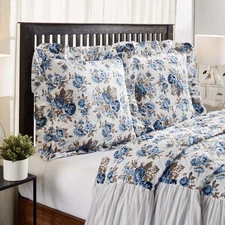 Farmhouse Euro Sham Blue Annie Floral Cotton / Flower Bedroom Decor VHC Brands