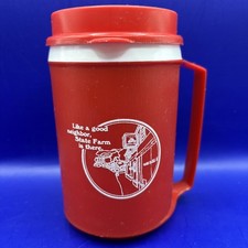 RARE Vintage State Farm Aladdin Red Plastic 12 oz, 5.5" Tall Travel Mug w/ Lid