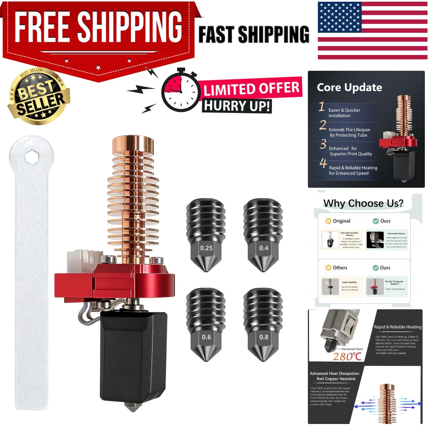 NEW High Thermal Conductivity Hotend for Flashforge Adventurer 5M/ 5M Pro Ext...