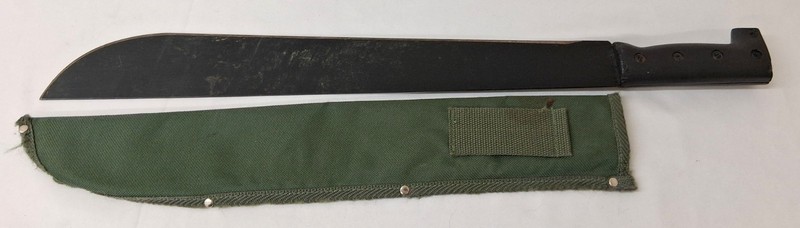 Black Metal Machete with Green Nylon Sheath