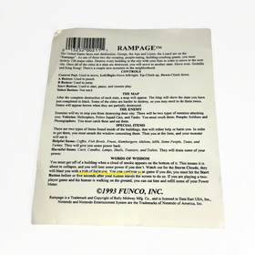 Rampage Original Game Info Sheet Nintendo NES 1993