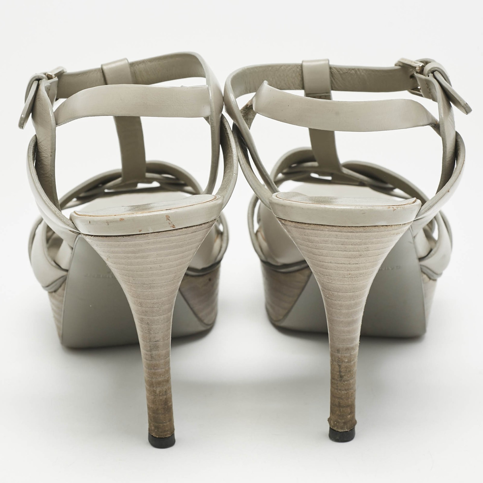 Sandali Saint Laurent grigio chiaro in pelle con plateau omaggio taglia 37 5