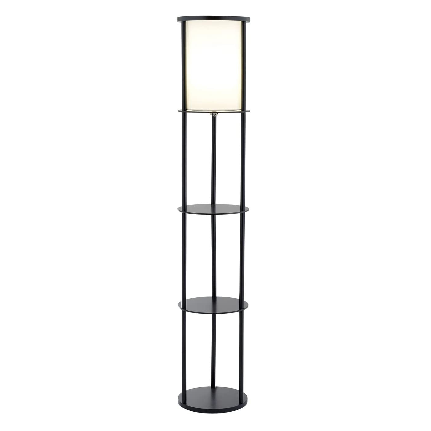 Stewart 62.5 Round Floor Lamp with Storage Shelves and Smart Switch in Black Base
