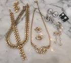 Lot Signed Trifari Jewelry Earrings Necklaces Bracelet Goldtone Pearl Rhinestone