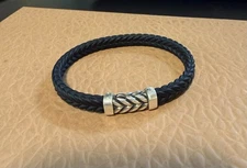 David Yurman Chevron Black Bracelet Sterling Silver, 9mm - size small 