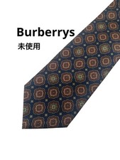 Burberrys Silk Tie Navy All Over Pattern Unused With Tag Vintage