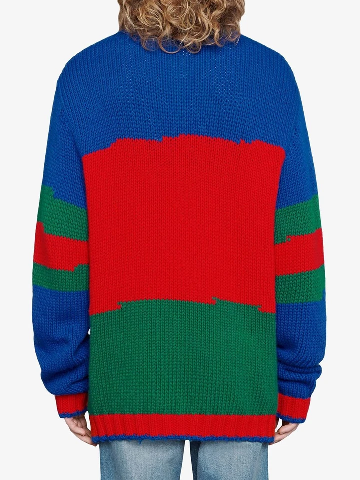 GUCCI MENS SWEATER OVERSIZED COLORBLOCK KNITTED CARDIGAN $1,350 sz L Large - Image 3 of 4