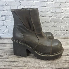 Lower East Side Y2K Patchwork Brown Retro Chunky Ankle Boot 6.5 Rare Grunge