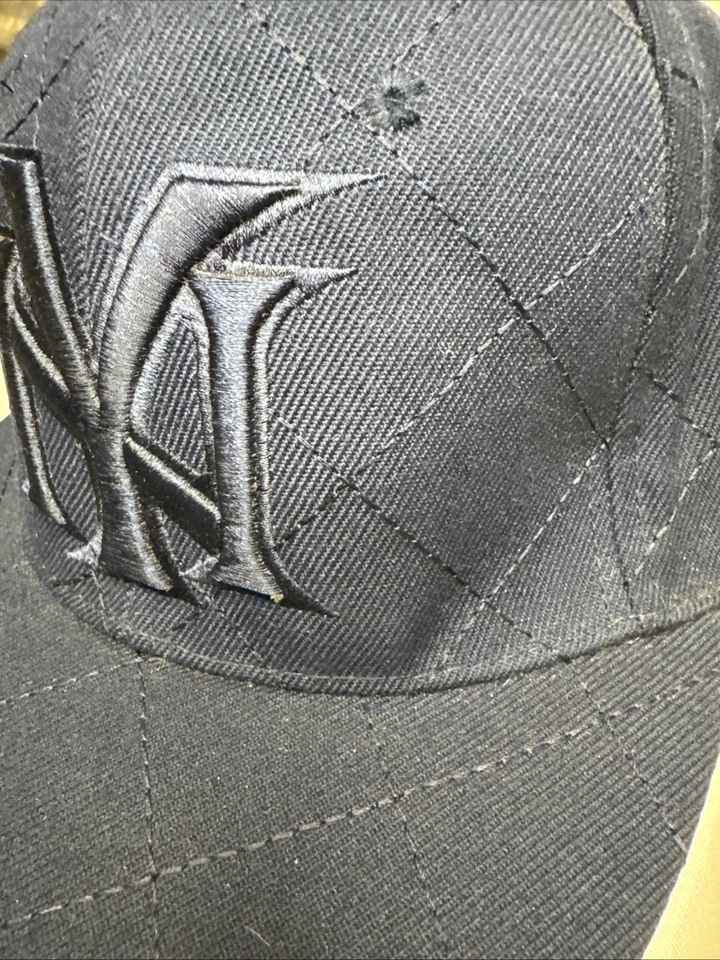 New York NY Fitted Hat Size 7 3/8 Original Fit 59cm RARE Blue Diamond Knit VTG - Image 2 of 4