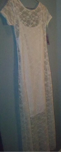 OFF WHITE Abito lungo donna adolescente favola selvaggia elasticizzato bianco pizzo con fodera in jersey sm nuovo con etichette