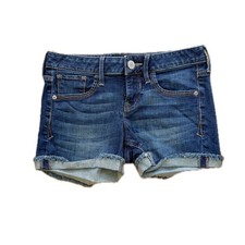 Express Jean Shorts Womens 0 Dark Wash Low Rise Frayed Raw Hem Denim Cutoffs